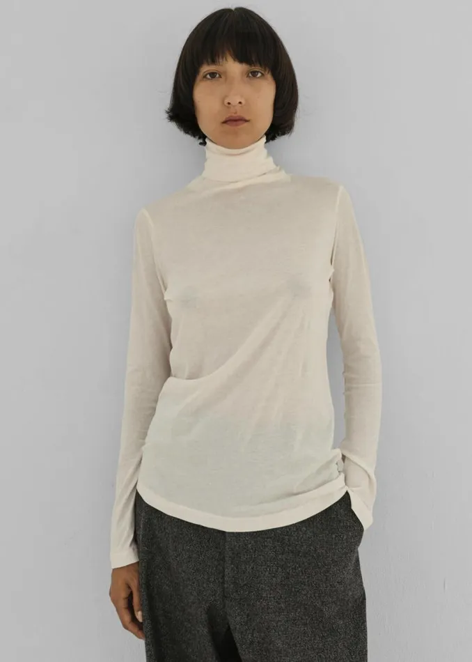 The Frankie Shop Rika Studios Riley RollNk Tee 8211 Ecru Shop Clothing