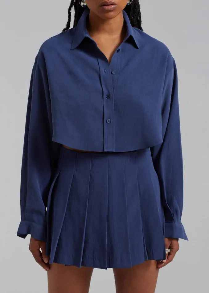 The Frankie Shop Steffi Cropped Shirt 8211 Navy Shop Tops