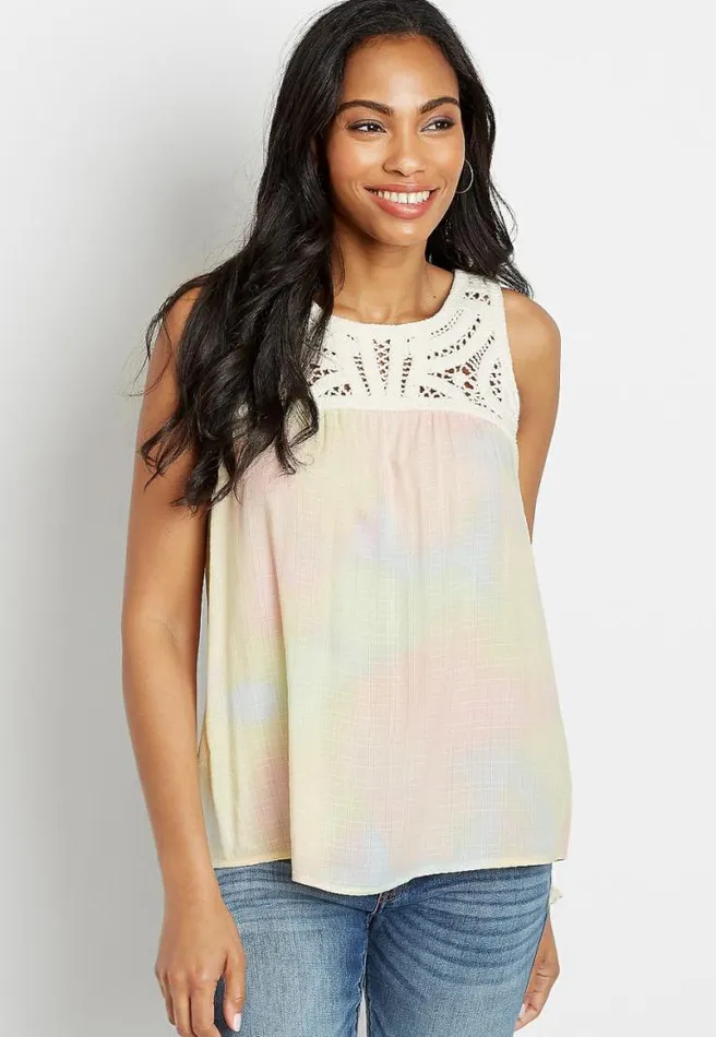Tie Dye Crochet Yoke Tank Top Women Maurices Tops