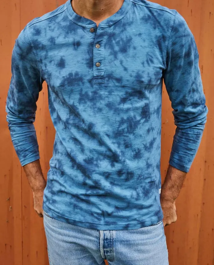 ToadandCo Shirts Men039s Primo Long Sleeve Henley True Navy Tie Dye 8211 Men039s