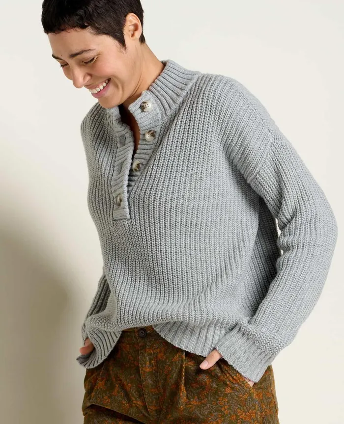 ToadandCo Sweaters Moss Point Henley Sweater Light Ash Heather 8211 Women039s