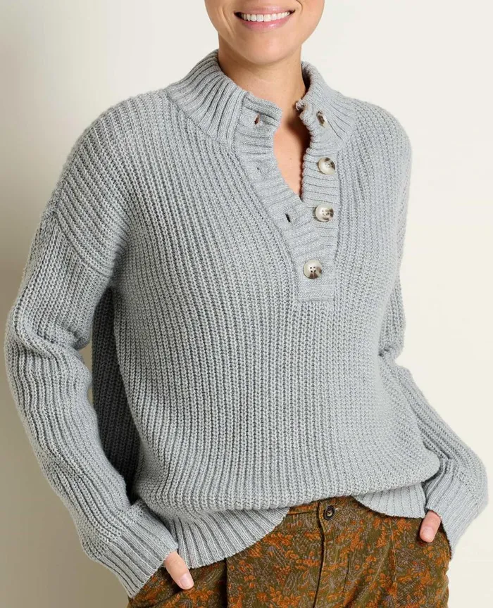 ToadandCo Sweaters Moss Point Henley Sweater Light Ash Heather 8211 Women039s