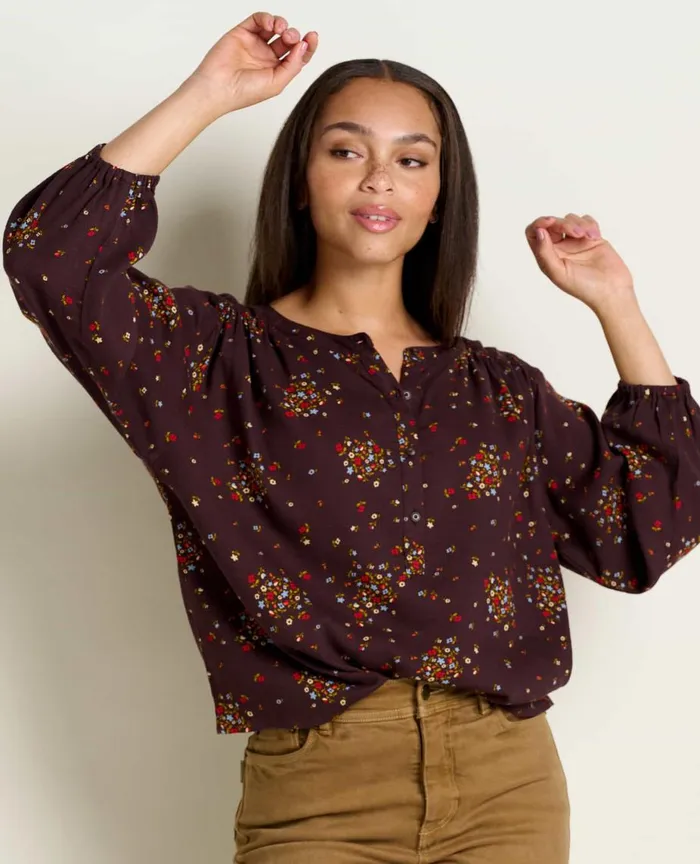 ToadandCo Tops and TShirts Manzana Long Sleeve Peasant Top Carob Floral Print 8211 Women039s