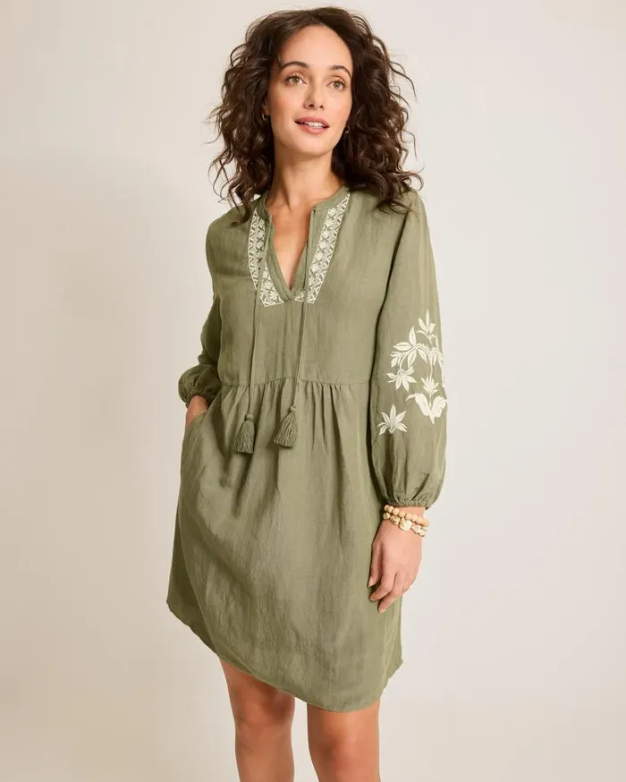 Tommy Bahama Dresses St Lucia LinenBlend Floral Embroidered Coverup Dress Tea Leaf 8211 Women Tommy Bahama Dresses St Lucia LinenBlend Floral Embroidered Coverup Dress Tea Leaf 8211 Women