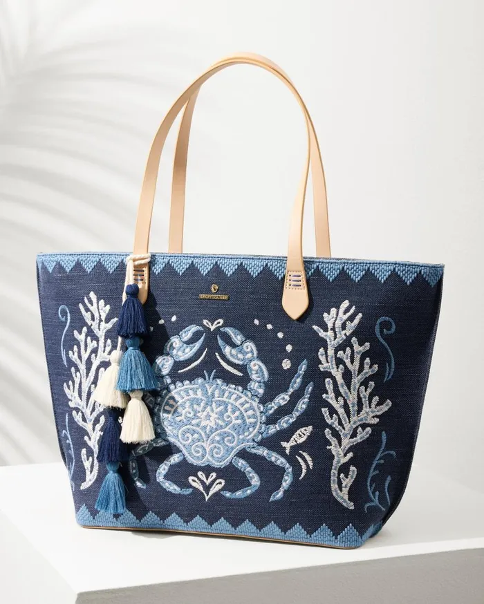 Tommy Bahama Handbags and Clutches Embroidered Fiesta Crab Tote Blue 8211 Women