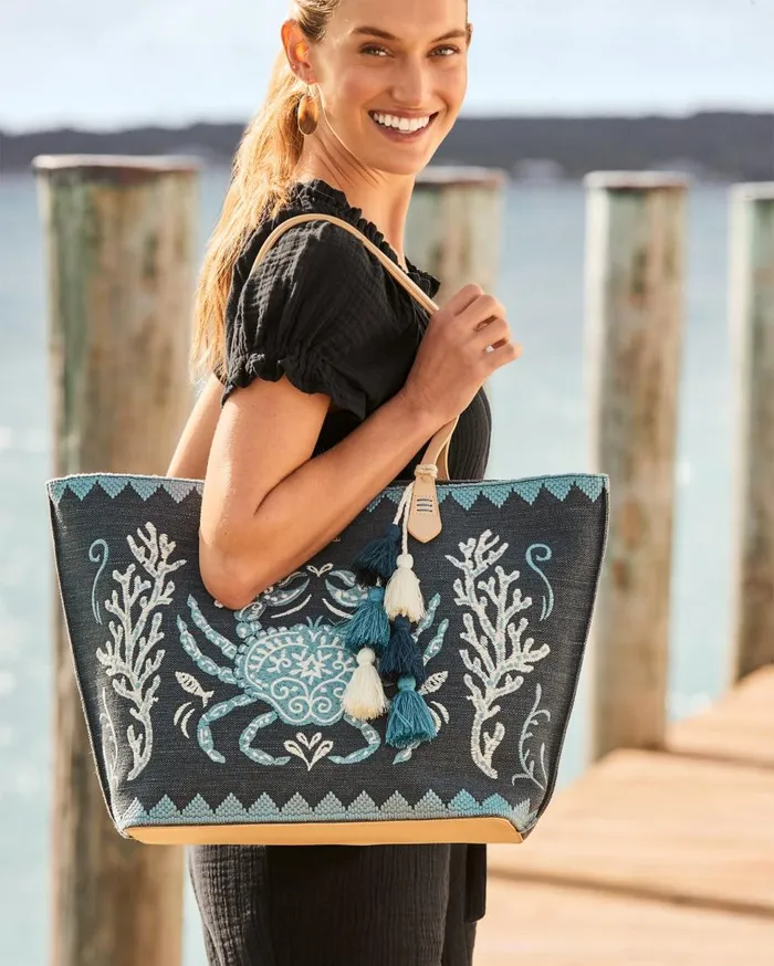 Tommy Bahama Handbags and Clutches Embroidered Fiesta Crab Tote Blue 8211 Women Tommy Bahama Handbags and Clutches Embroidered Fiesta Crab Tote Blue 8211 Women