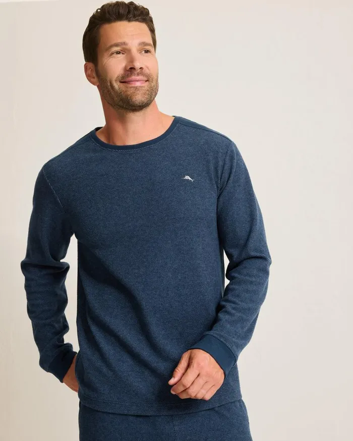 Tommy Bahama Loungewear and Pajamas Textured Twill Stripe Crew LongSleeve Top Dark Moonlight 8211 Men