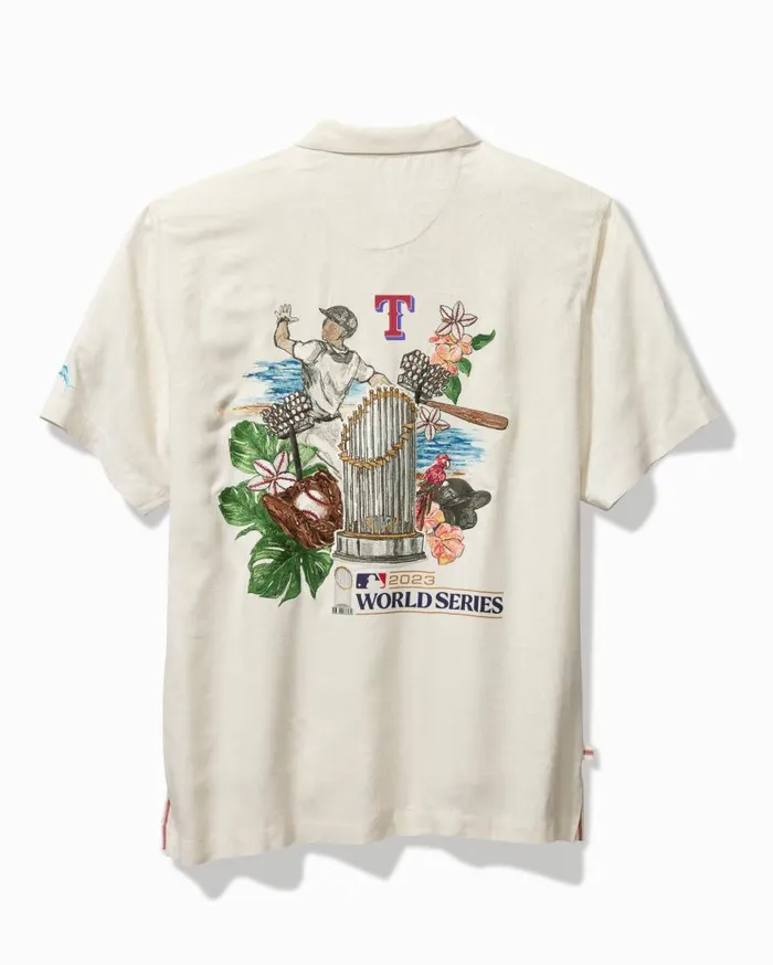Tommy Bahama Shirts 2023 MLB World Series Silk Camp Shirt Texasrangers 8211 Men