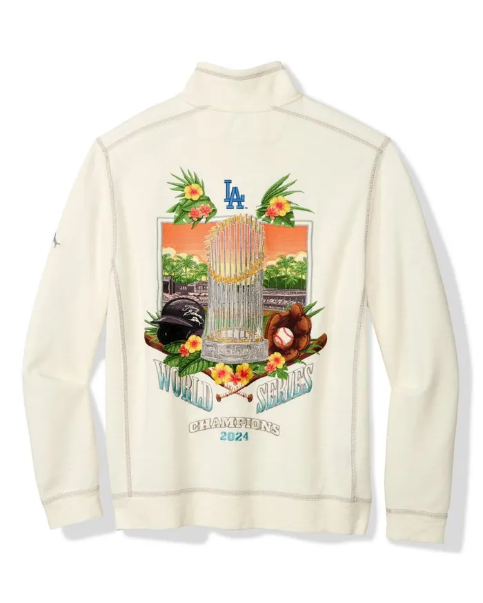 Tommy Bahama Sweatshirts 2024 MLBWorld Series Tobago Bay HalfZip Sweatshirt Losangelesdodgers 8211 Men