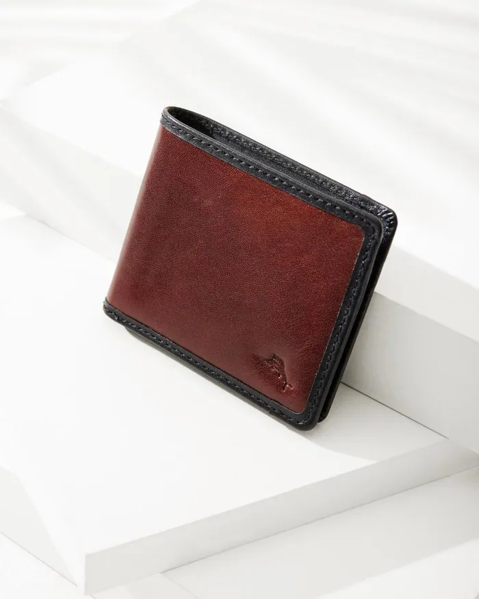 Tommy Bahama Wallets and Tech Accessories Contrast Binding Slimfold Wallet Blackcognac 8211 Men