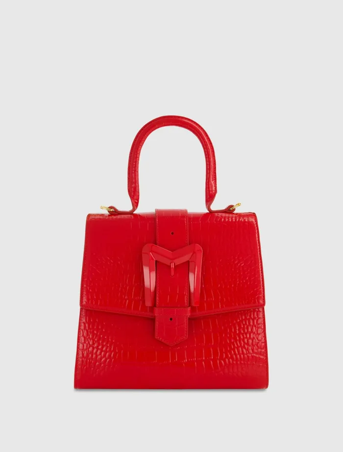 Top Handle Bags Buckled Medium Croco Cherry Leather Handbag with Detachable Strap Cherry Mac Duggal Women