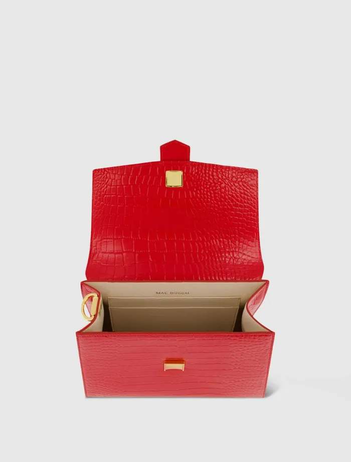 Top Handle Bags Buckled Medium Croco Cherry Leather Handbag with Detachable Strap Cherry Mac Duggal Women