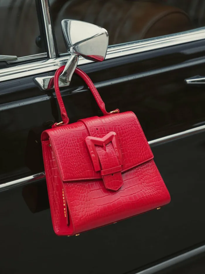 Top Handle Bags Buckled Medium Croco Cherry Leather Handbag with Detachable Strap Cherry Mac Duggal Women