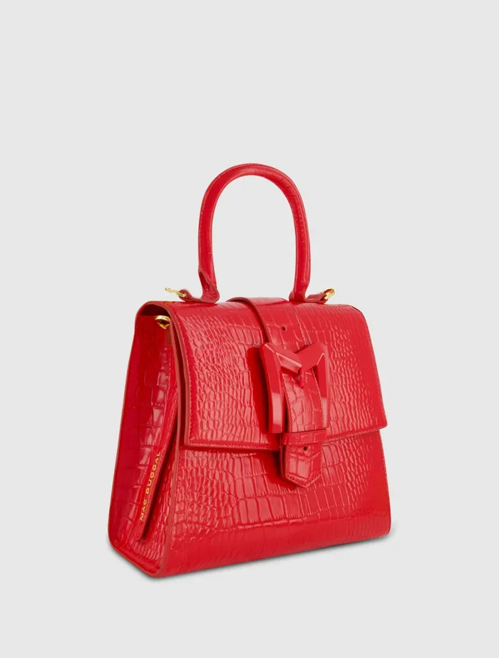 Top Handle Bags Buckled Medium Croco Cherry Leather Handbag with Detachable Strap Cherry Mac Duggal Women