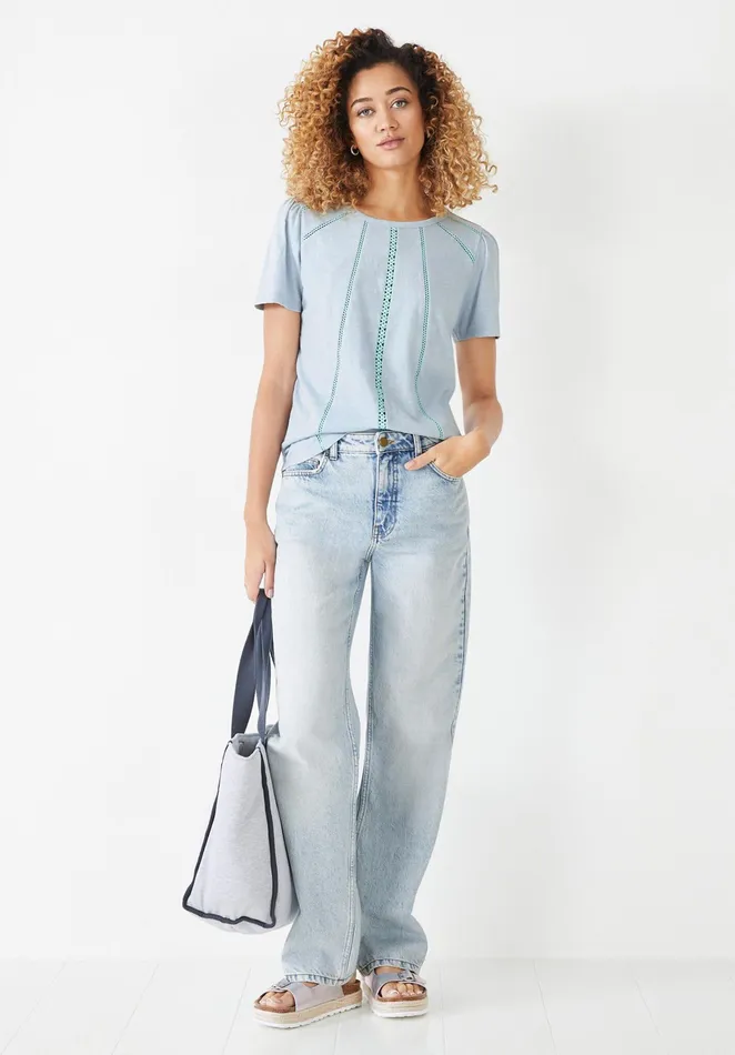 Tops and TShirts Women Hush Hani Ladder Lace TShirt Soft Blueaqua