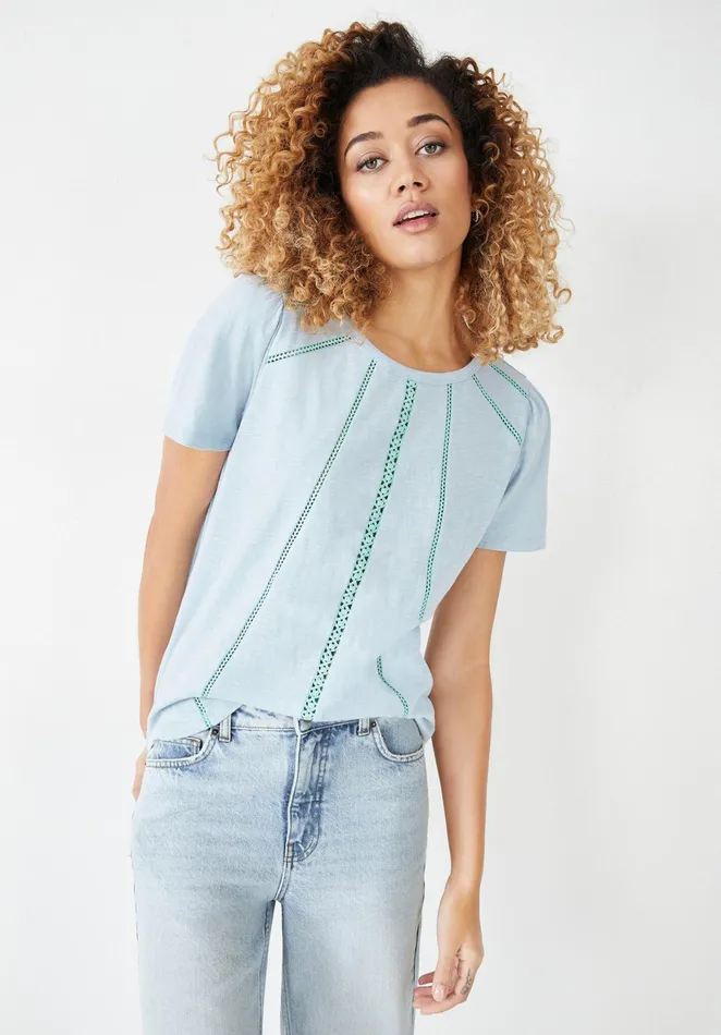 Tops and TShirts Women Hush Hani Ladder Lace TShirt Soft Blueaqua