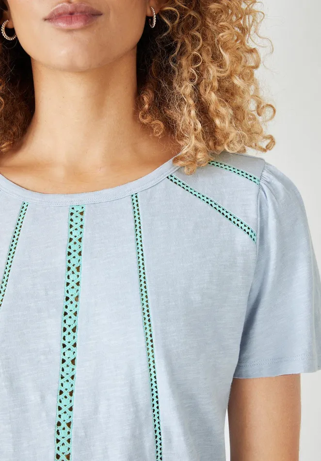 Tops and TShirts Women Hush Hani Ladder Lace TShirt Soft Blueaqua