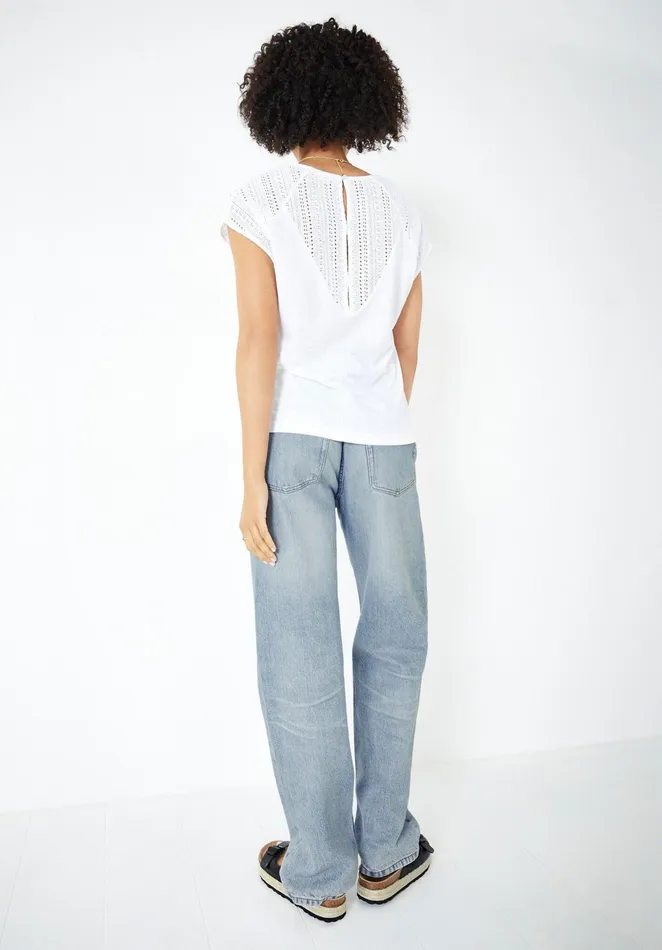 Tops and TShirts Women Hush Lace Panel LinenBlend TShirt White