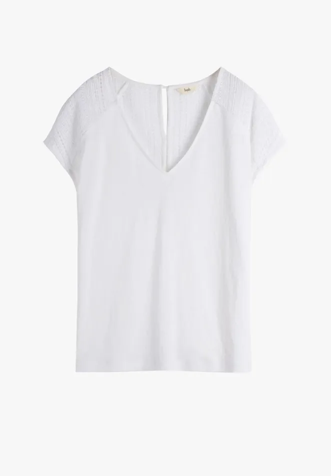 Tops and TShirts Women Hush Lace Panel LinenBlend TShirt White