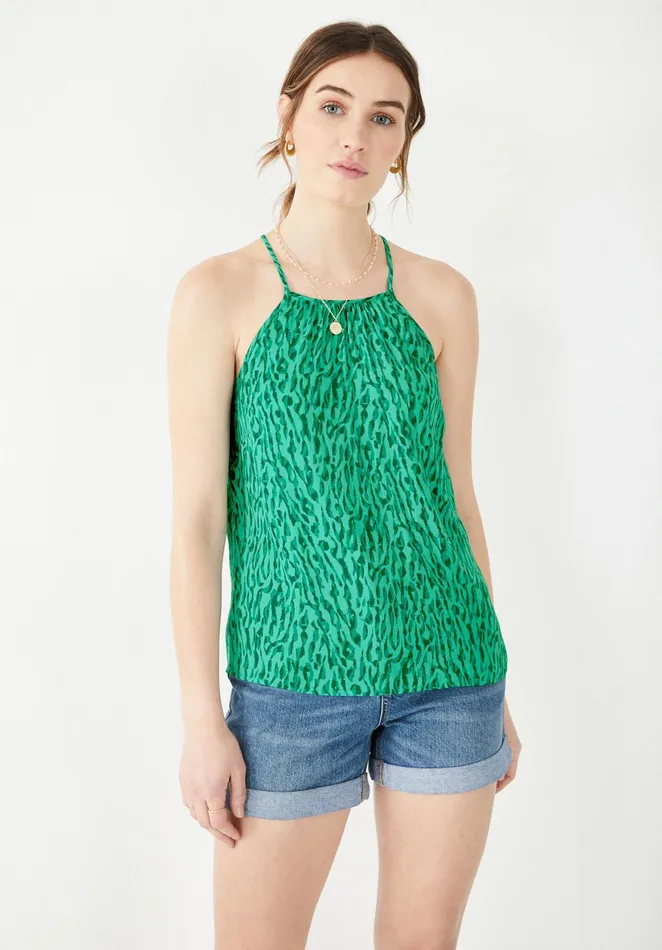 Tops and TShirts Women Hush Pomelo Halterneck Cami Abstract Animal Green