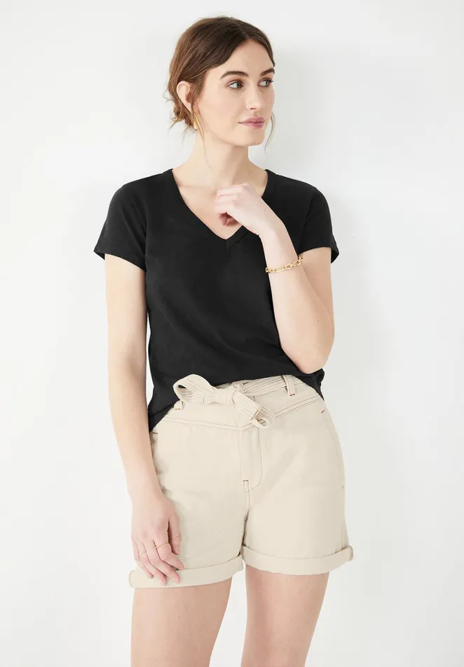 Tops and TShirts Women Hush Slim Fit VNeck TShirt Black