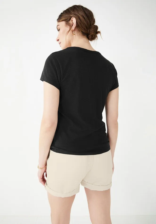 Tops and TShirts Women Hush Slim Fit VNeck TShirt Black