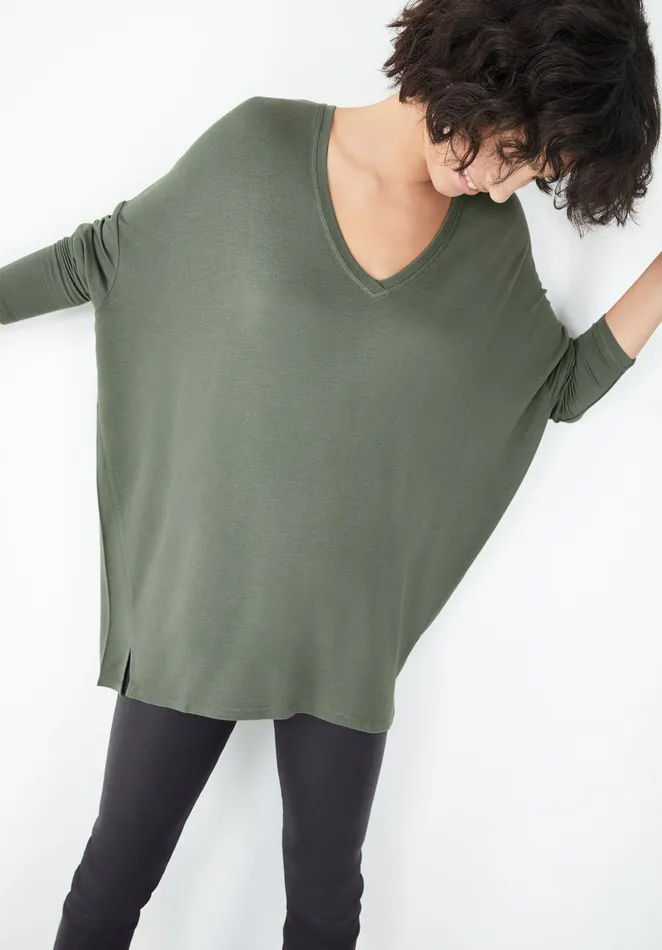 Tops and TShirts Women Hush V Neck Jersey Top Khaki