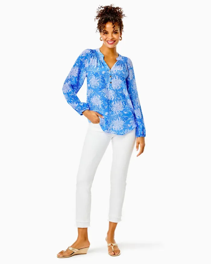Tops WomenHome and Gifts Lilly Pulitzer Elsa Silk Top Boca Blue Croc And Lock It Tops WomenHome and Gifts Lilly Pulitzer Elsa Silk Top Boca Blue Croc And Lock It