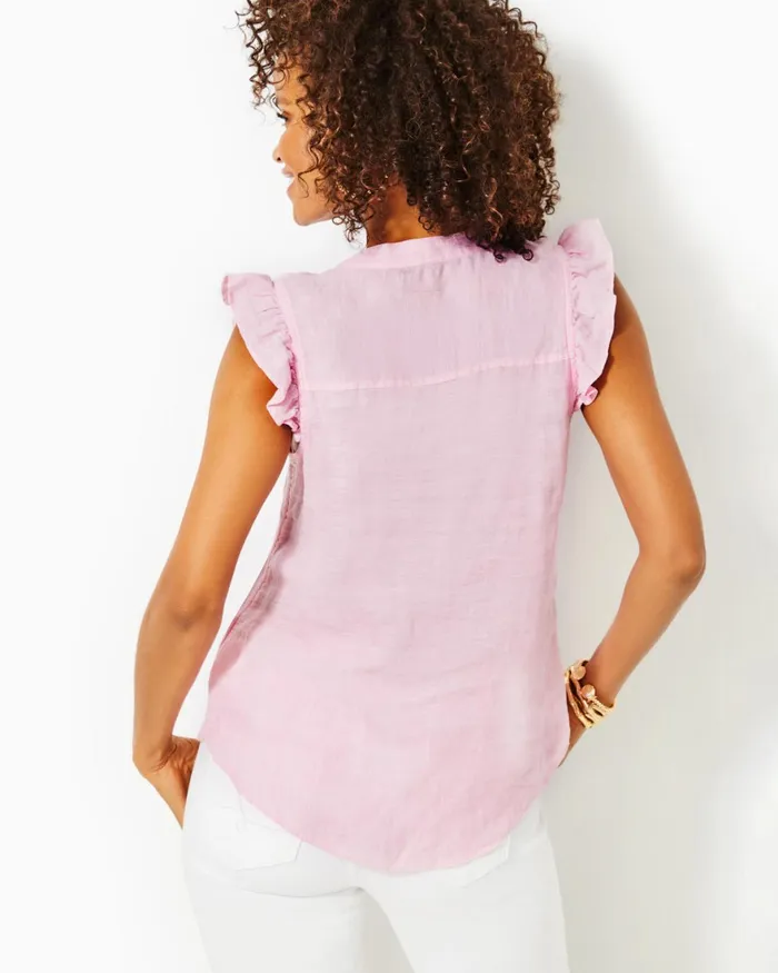 Tops Women Lilly Pulitzer Briette Button Down Top Urchin Pink X Resort White
