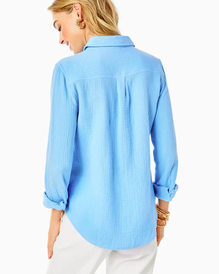 Tops Women Lilly Pulitzer Geanie Button Down Top Frenchie Blue