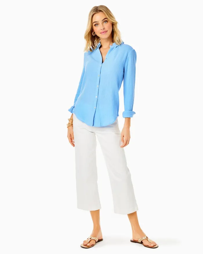 Tops Women Lilly Pulitzer Geanie Button Down Top Frenchie Blue Tops Women Lilly Pulitzer Geanie Button Down Top Frenchie Blue