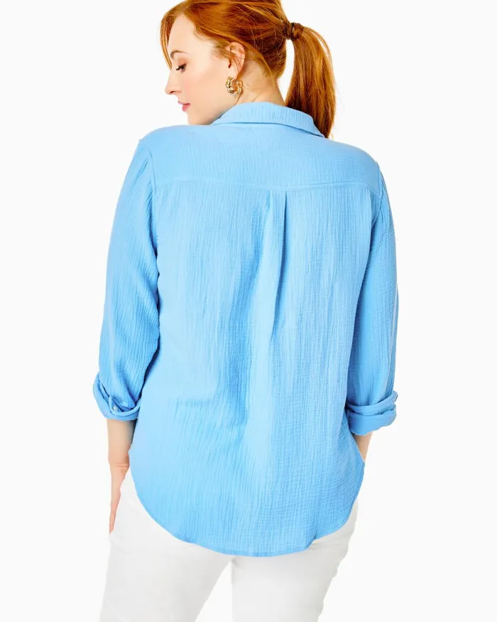 Tops Women Lilly Pulitzer Geanie Button Down Top Frenchie Blue Tops Women Lilly Pulitzer Geanie Button Down Top Frenchie Blue