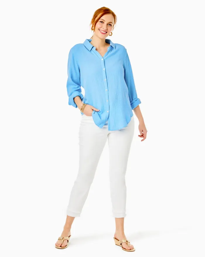 Tops Women Lilly Pulitzer Geanie Button Down Top Frenchie Blue Tops Women Lilly Pulitzer Geanie Button Down Top Frenchie Blue