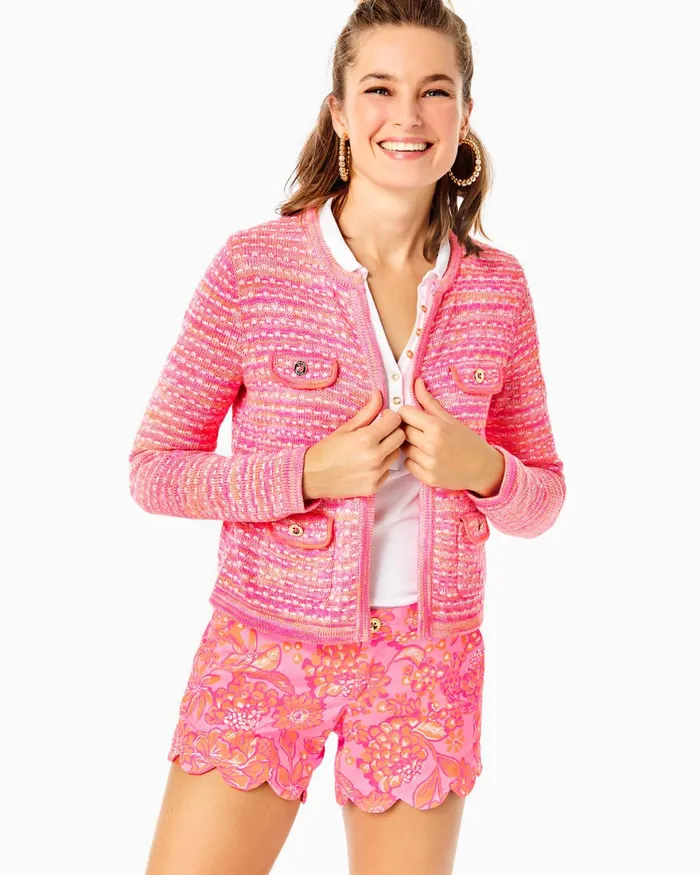 Tops Women Lilly Pulitzer Kienna Cardigan Aura Pink Metallic Marl Tops Women Lilly Pulitzer Kienna Cardigan Aura Pink Metallic Marl