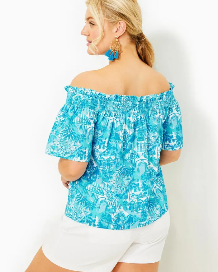 Tops Women Lilly Pulitzer Leanne OffTheShoulder Linen Top Amalfi Blue Sunny State Of Mind Tops Women Lilly Pulitzer Leanne OffTheShoulder Linen Top Amalfi Blue Sunny State Of Mind