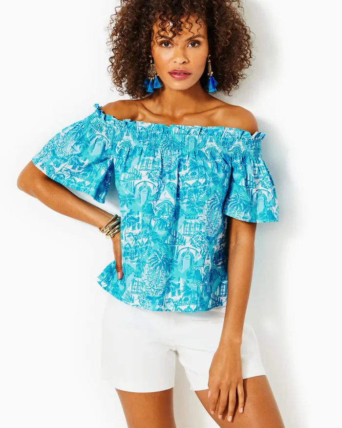 Tops Women Lilly Pulitzer Leanne OffTheShoulder Linen Top Amalfi Blue Sunny State Of Mind Tops Women Lilly Pulitzer Leanne OffTheShoulder Linen Top Amalfi Blue Sunny State Of Mind