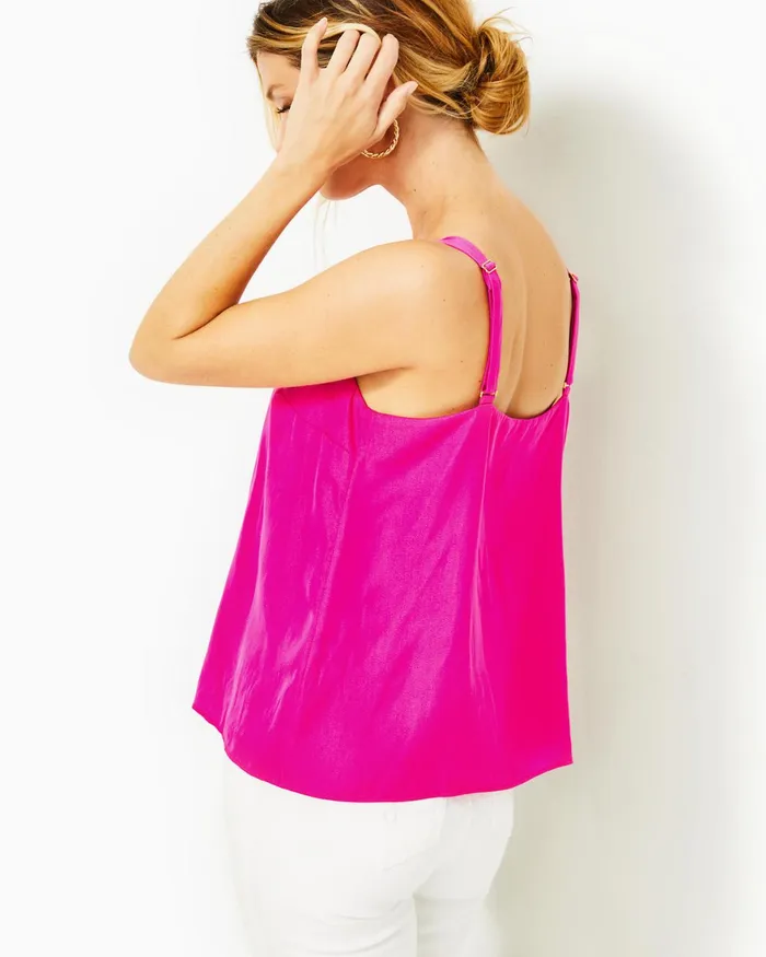 Tops Women Lilly Pulitzer Nadia Satin Cami Pink Palms