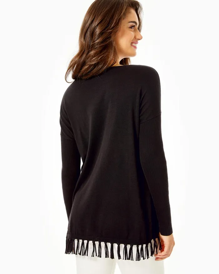 Tops Women Lilly Pulitzer Ramona Fringe Sweater Black