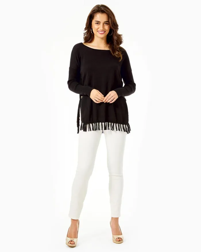 Tops Women Lilly Pulitzer Ramona Fringe Sweater Black Tops Women Lilly Pulitzer Ramona Fringe Sweater Black