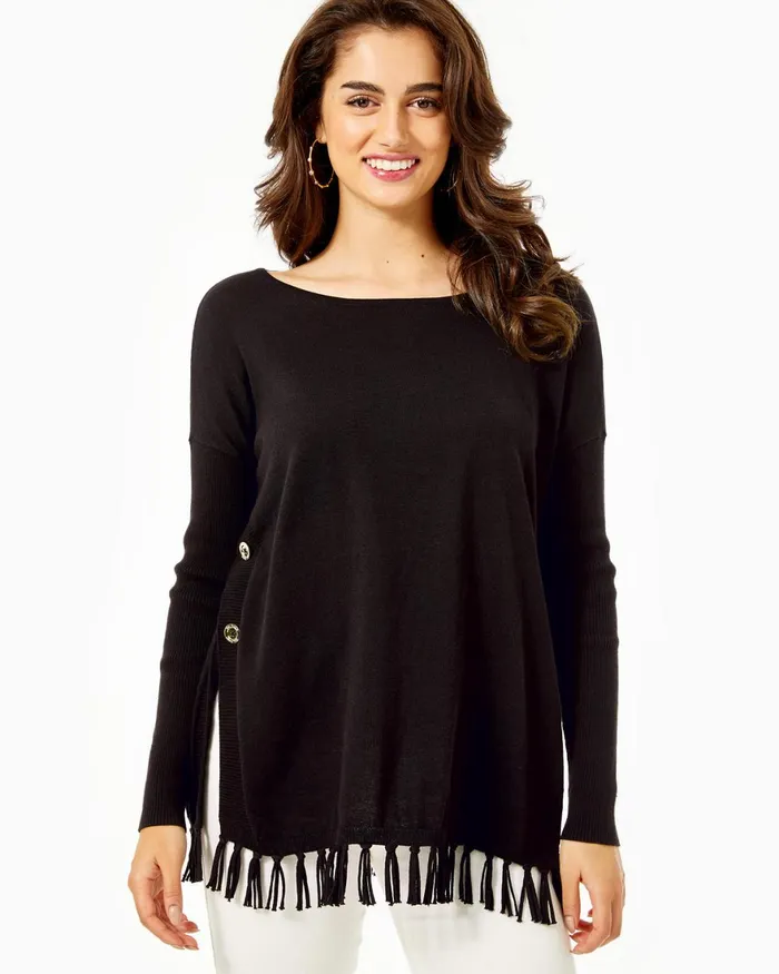 Tops Women Lilly Pulitzer Ramona Fringe Sweater Black Tops Women Lilly Pulitzer Ramona Fringe Sweater Black