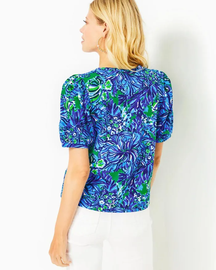 Tops Women Lilly Pulitzer Rhett Top Abaco Blue In Turtle Awe