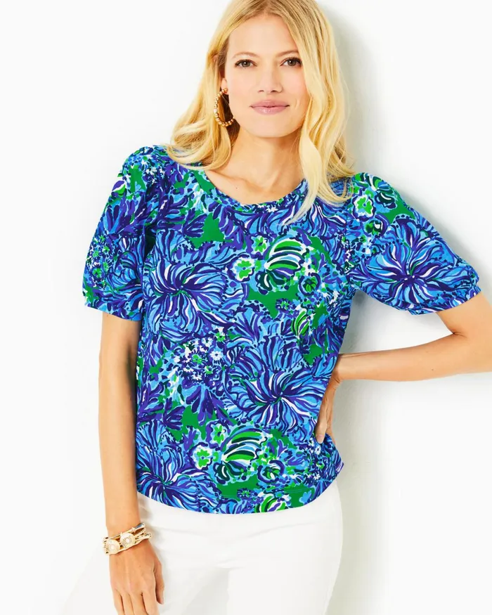 Tops Women Lilly Pulitzer Rhett Top Abaco Blue In Turtle Awe Tops Women Lilly Pulitzer Rhett Top Abaco Blue In Turtle Awe