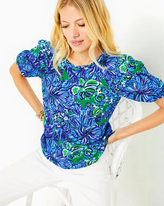 Tops Women Lilly Pulitzer Rhett Top Abaco Blue In Turtle Awe Tops Women Lilly Pulitzer Rhett Top Abaco Blue In Turtle Awe