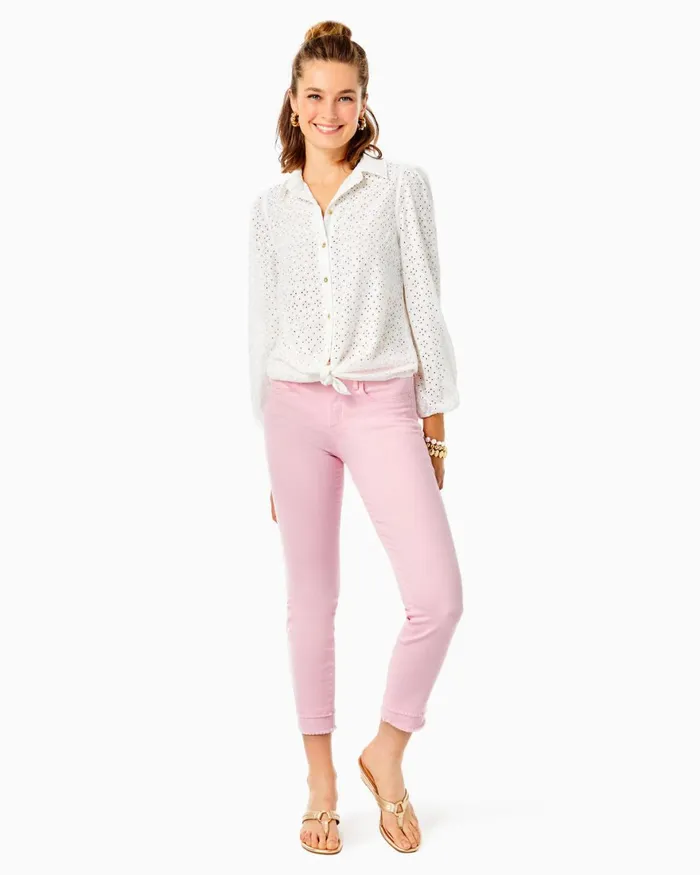 Tops Women Lilly Pulitzer Sea Breeze Eyelet Button Down Top Resort White Ditsy Diamond Poly Eyelet Tops Women Lilly Pulitzer Sea Breeze Eyelet Button Down Top Resort White Ditsy Diamond Poly Eyelet