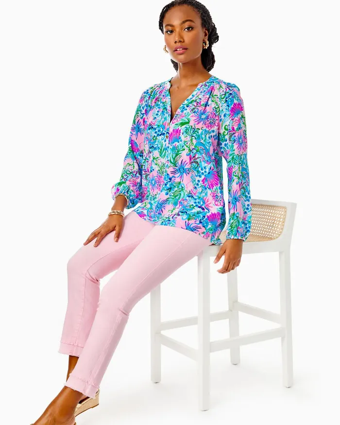 Tops Women Lilly Pulitzer Sea Breeze Eyelet Button Down Top Resort White Ditsy Diamond Poly Eyelet Tops Women Lilly Pulitzer Sea Breeze Eyelet Button Down Top Resort White Ditsy Diamond Poly Eyelet