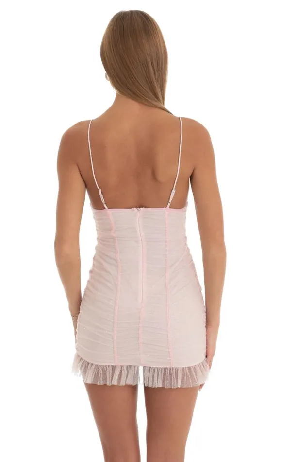 Tulle Glitter Ruched Bodycon Dress Pink Women LUCY IN THE SKY Mini Dresses Tulle Glitter Ruched Bodycon Dress Pink Women LUCY IN THE SKY Mini Dresses
