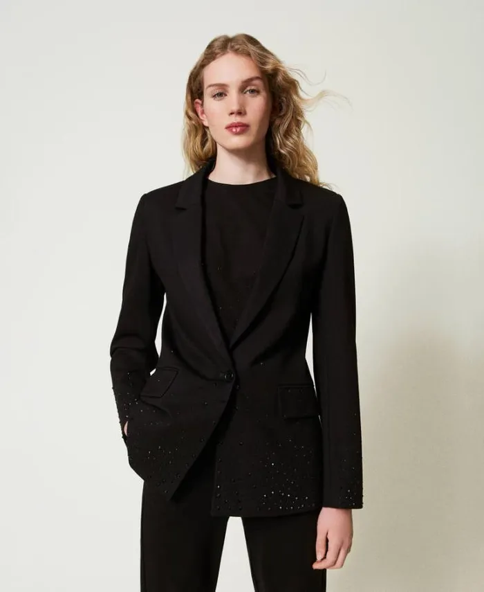 Twinset Blazers Blazer With Fadeout Rhinestones Black 8211 Clothing