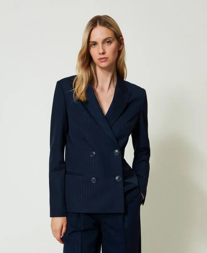 Twinset Blazers Lurex Pinstripe Blazer Lurex Pinstripe Indigo 8211 Clothing