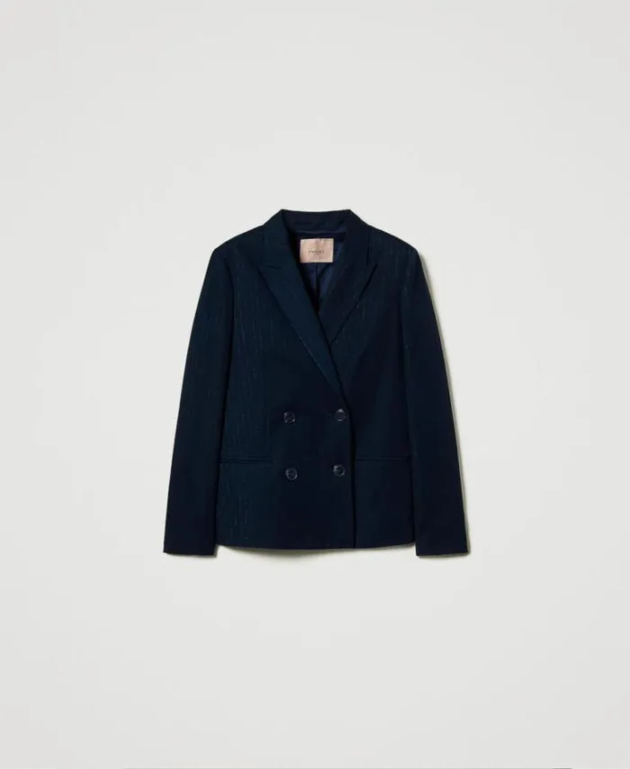 Twinset Blazers Lurex Pinstripe Blazer Lurex Pinstripe Indigo 8211 Clothing