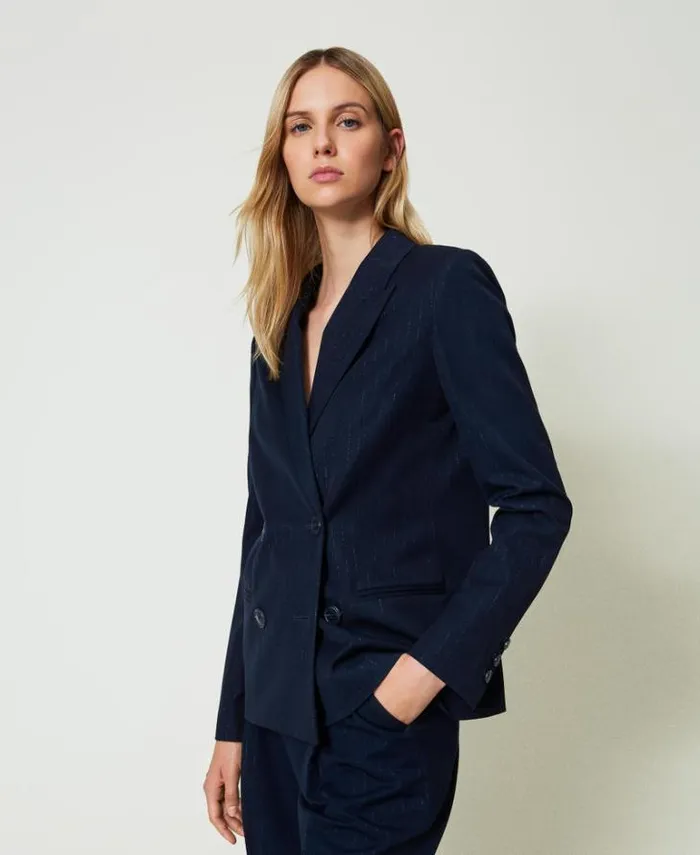 Twinset Blazers Lurex Pinstripe Blazer Lurex Pinstripe Indigo 8211 Clothing